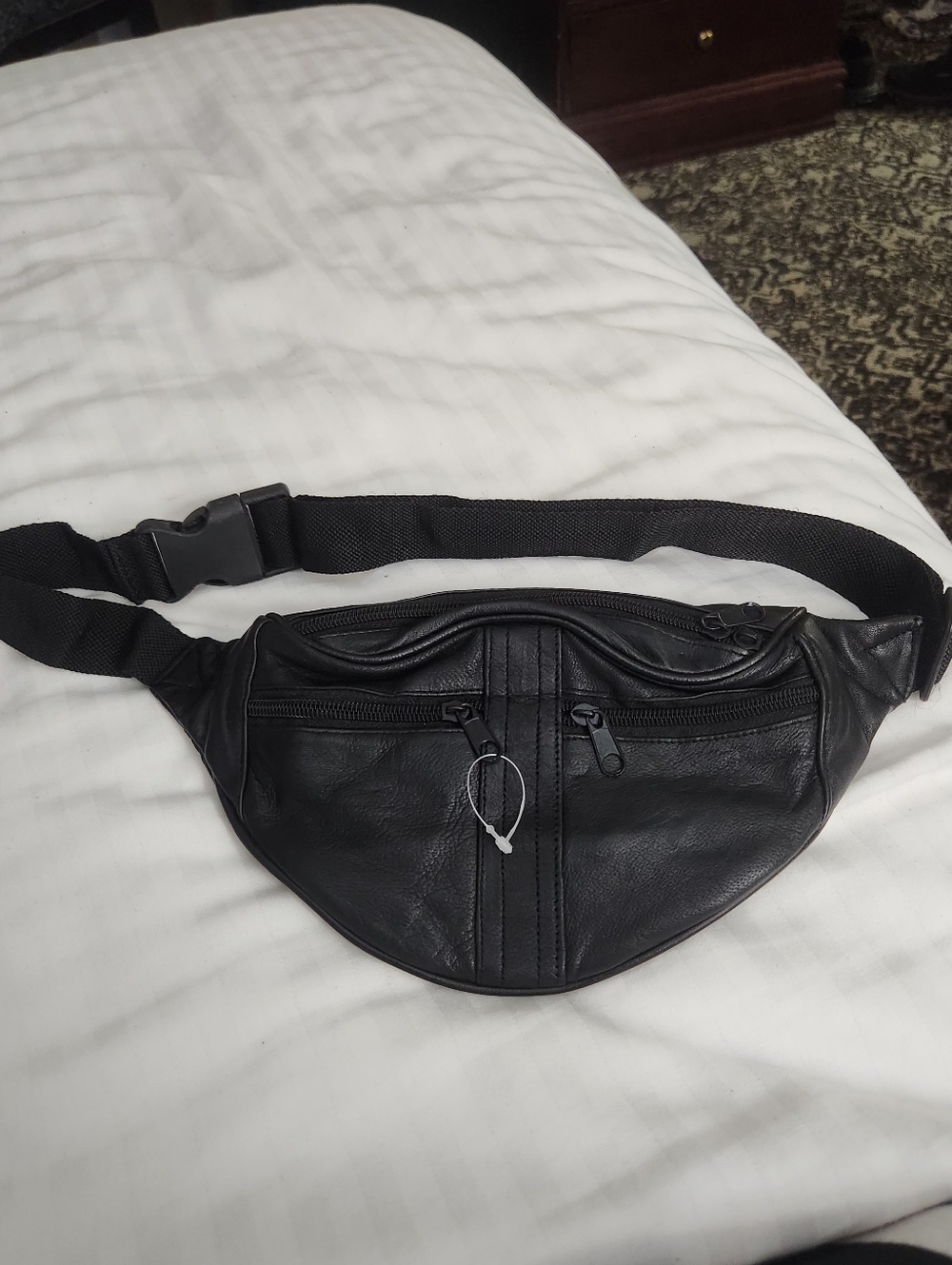 Classic Black Leather Unisex Waist Bag